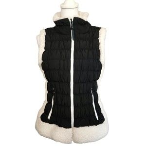 Calvin Klein Performance Puffer Vest Black w/ White Sherpa Trim Womens Large